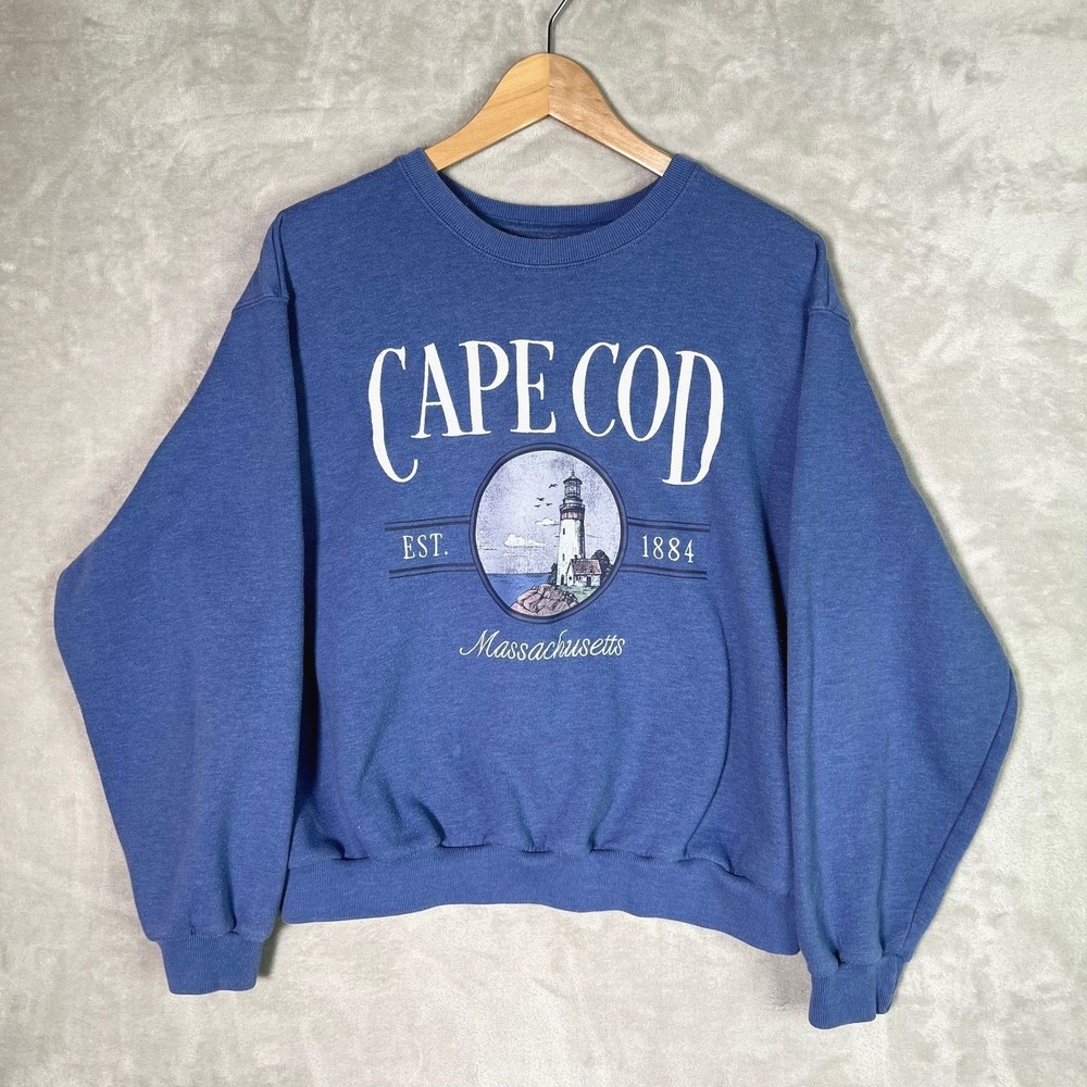 Hollister Cape Cod Massachusetts Sweatshirt Blue Fleece Lined Pullover Size L
